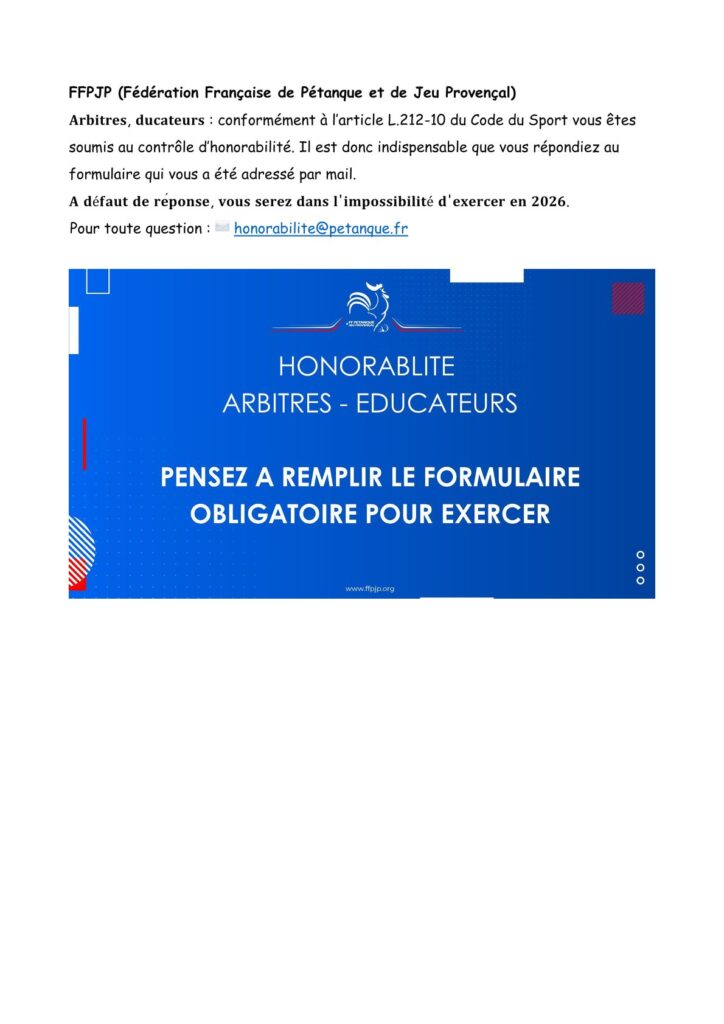 honorabilité educateurs et arbitres