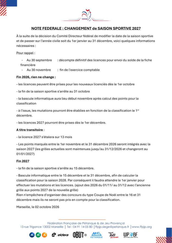 note sportive saison 2027